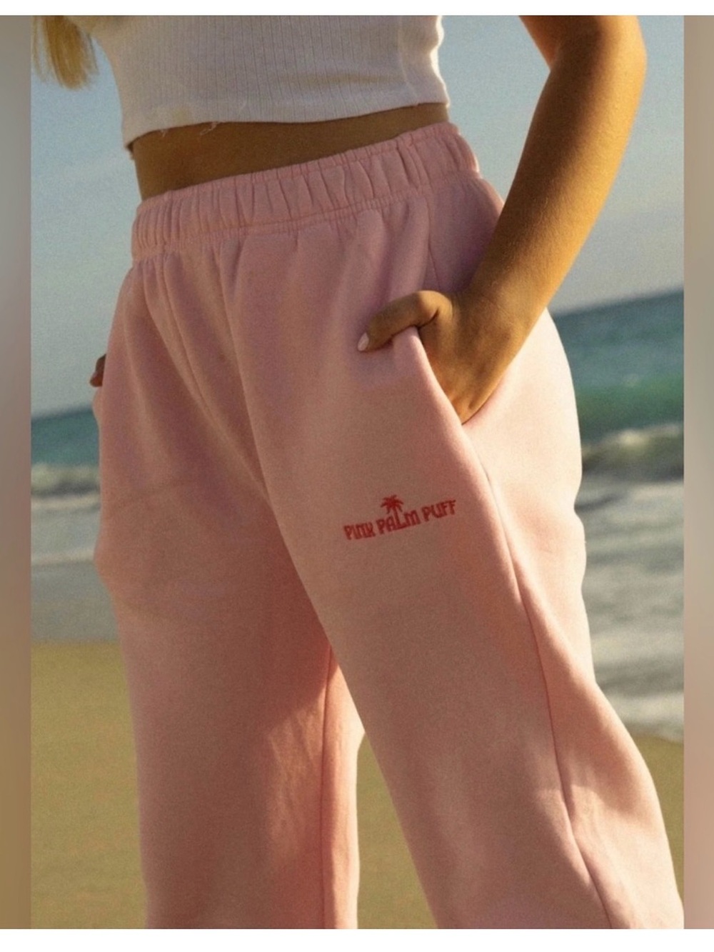 Pink Palm Puff Sweatpants - Pink New Sz Small Tall